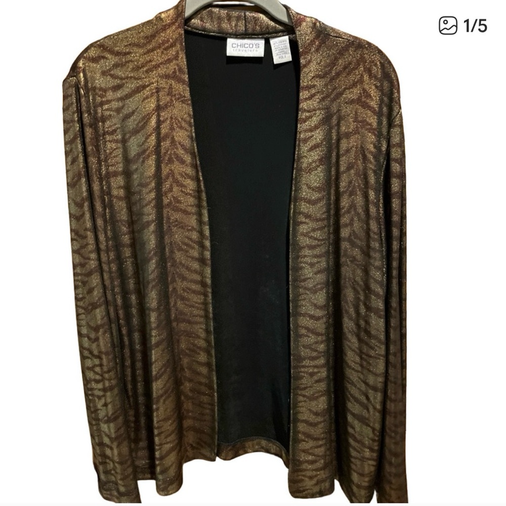 Chico's Travelers Animal Print Metallic Bronze Cardigan